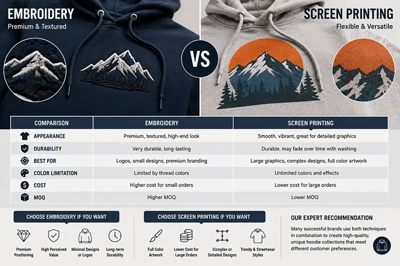 Embroidery vs Screen Printing Hoodies