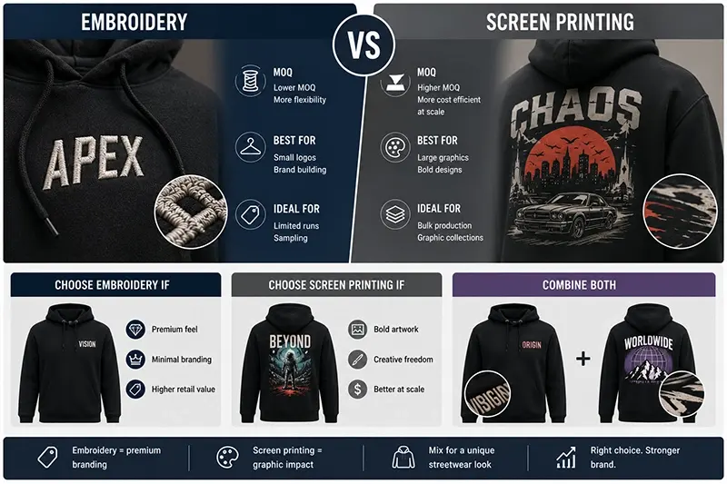 Embroidery vs Screen Printing MOQ