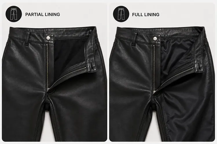 Leather pants lining options
