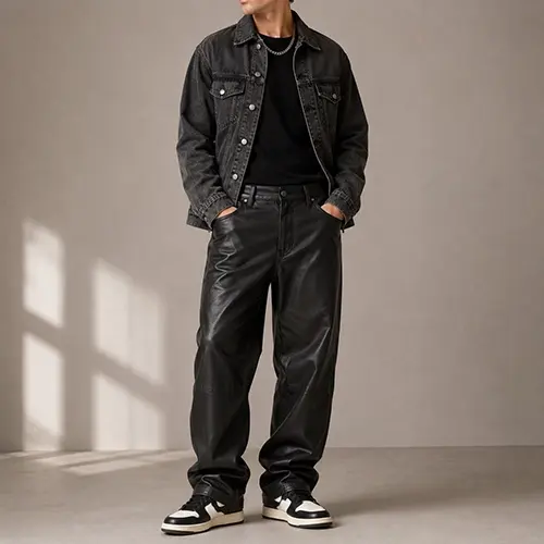 Relaxed fit custom leather pants