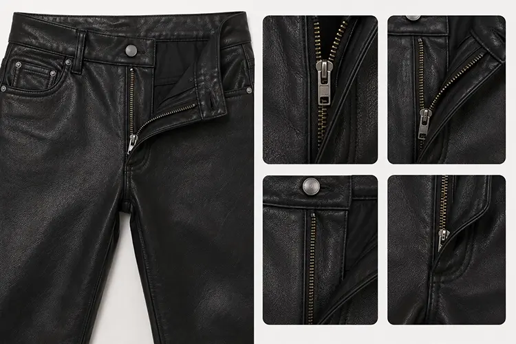 Leather pants zipper construction
