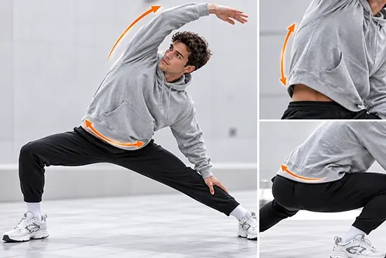 Gym hoodie bend and stretch movement test