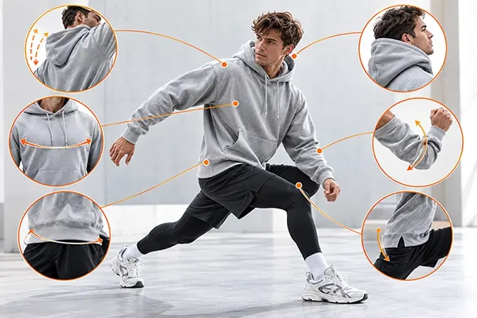 Gym hoodie movement and fit evaluation