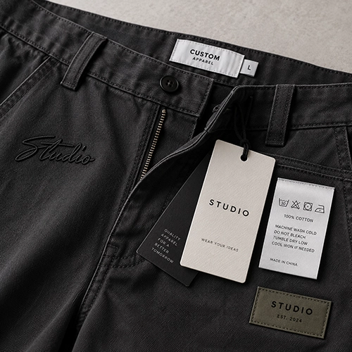 Custom pants branding and finishing options