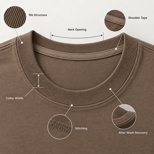 T-shirt collar structure and neckline construction details