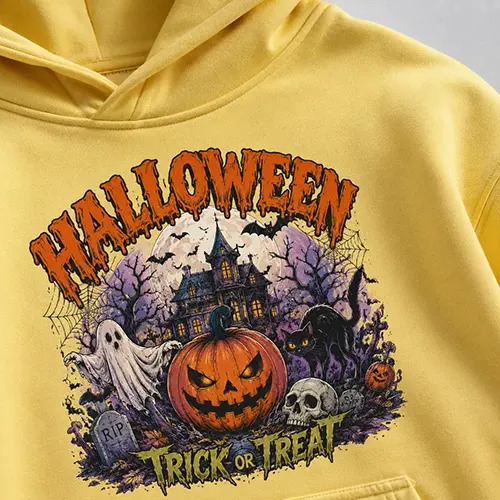 DTF printing on a custom Halloween hoodie