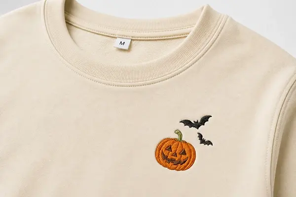 Embroidery on a Halloween T-shirt