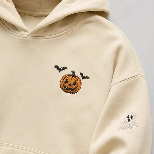 Embroidery on a custom Halloween hoodie