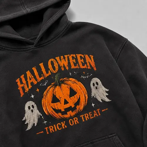 Screen printing on a custom Halloween hoodie