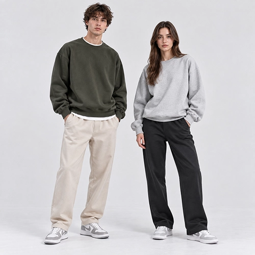 Sweatshirt and straight pants tracksuit combination