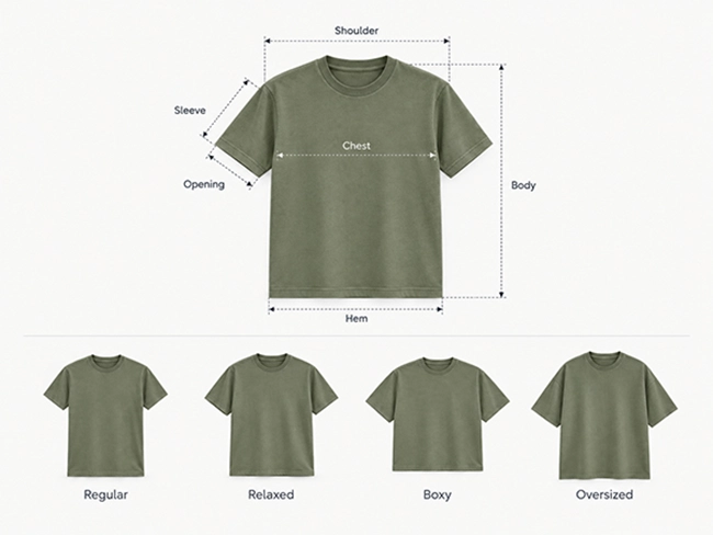 T-shirt fit and proportion manufacturing diagram