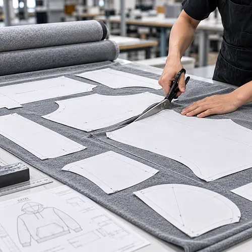 Pattern and cutting team preparing garment components